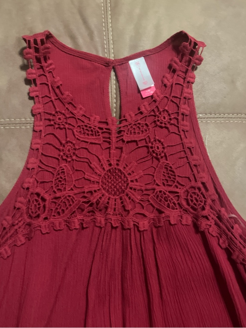 No Boundaries Red Crochet Yoke Tank Top - Picture 2 of 3
